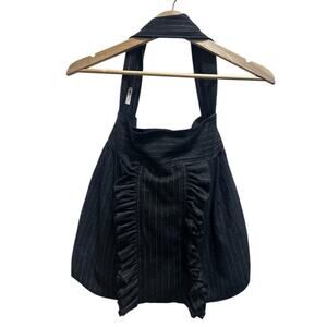 Bayou Salvage Stripe Gray White Ruffled Shoulder Bag Handmade Boho Hippie Fabric